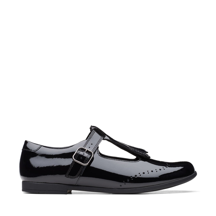 Clarks Scala Teen Y Shoe-Black Pat F