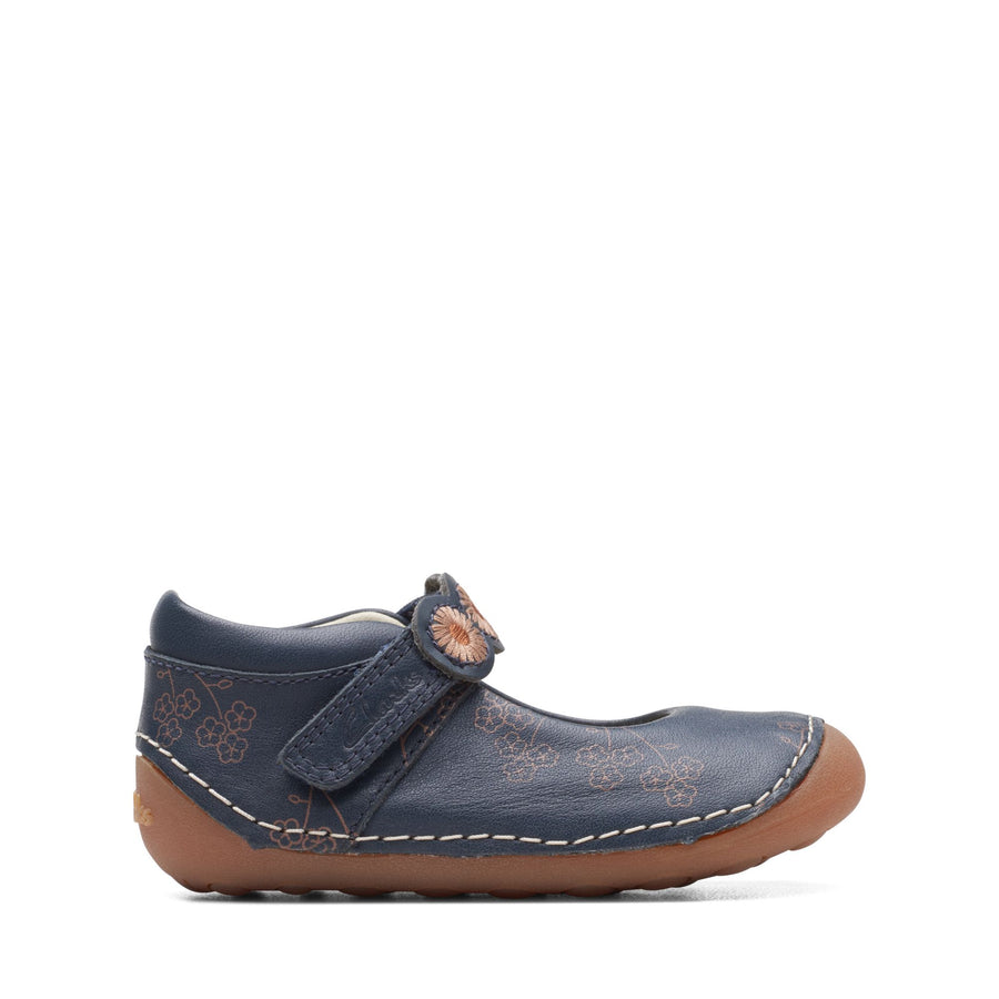 Clarks Tiny Flora T Shoes-Navy Combi H