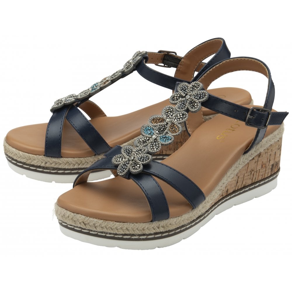 Lotus Leticia Wedge Sandal-Navy