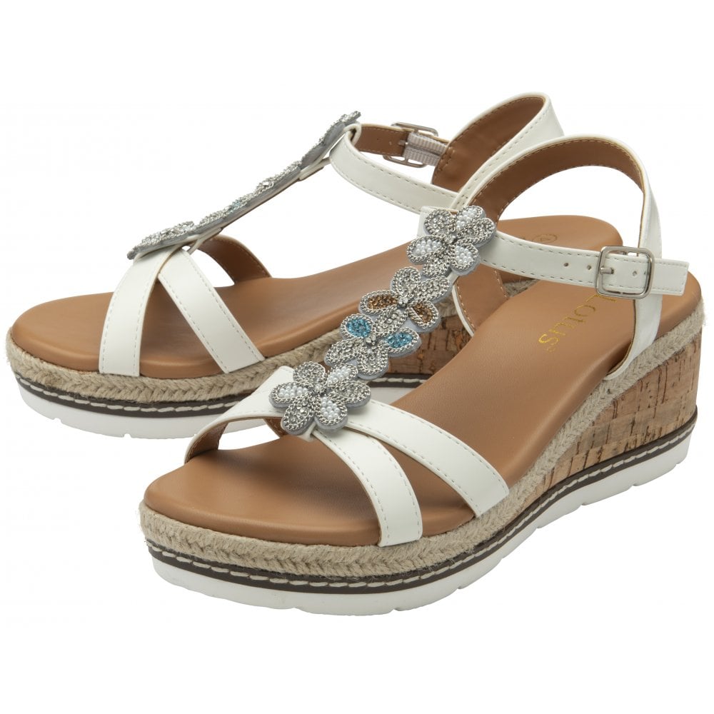 Lotus Leticia Wedge Sandal-White