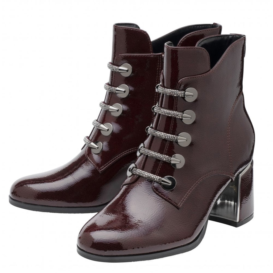 Lotus Paisley Ankle Boot-Bordo Patent